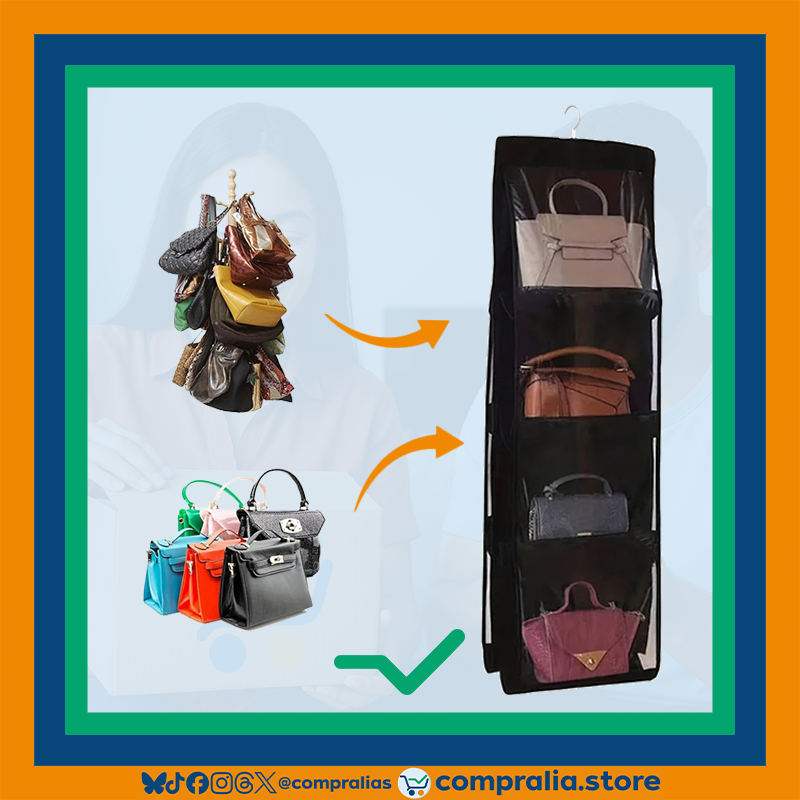Organizador de Bolsos Colgante | Ahorra Espacio y Protege tus Accesorios | 8 Compartimentos Visibles y Plegables