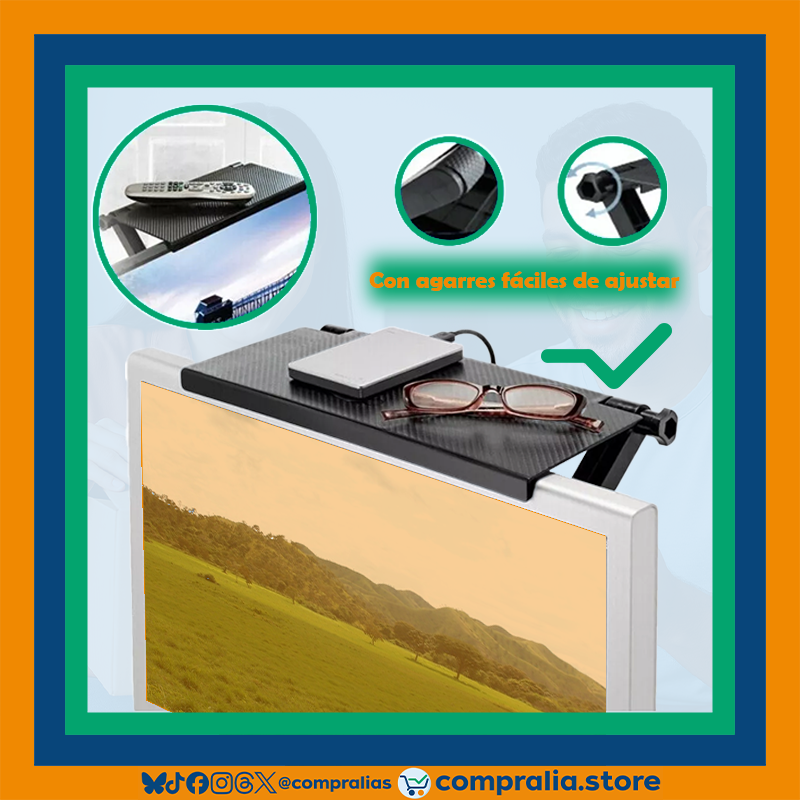 Soporte Ajustable Antideslizante para TV y Monitor | Estante Trasero para Accesorios