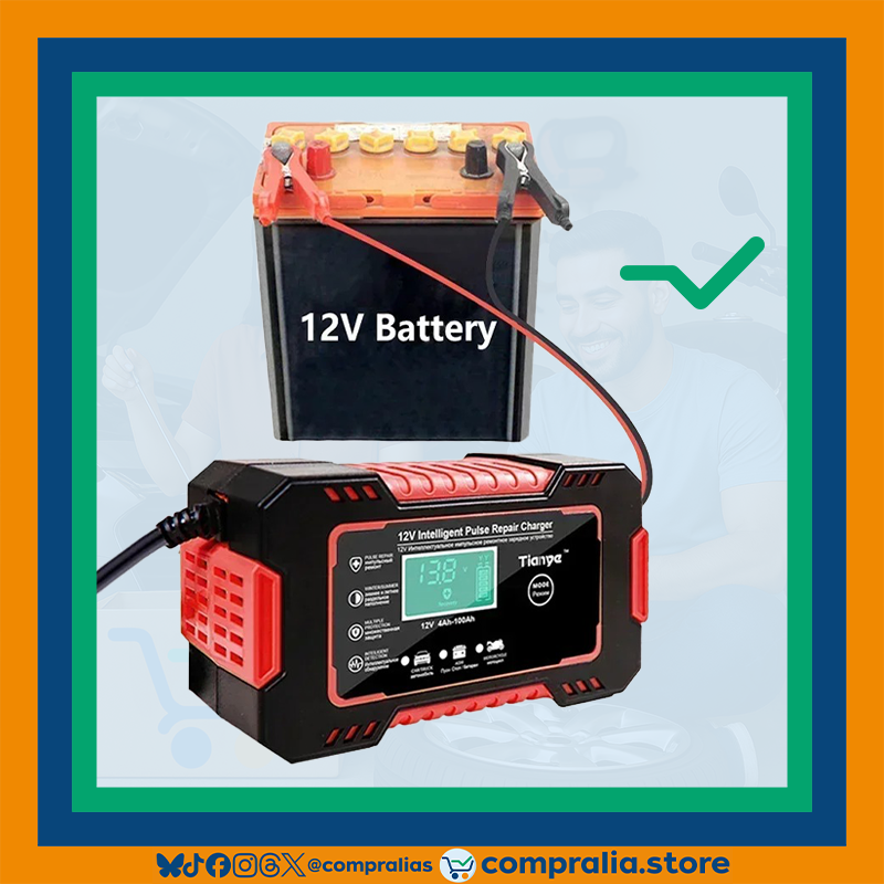 Cargador de Batería para Carro 12V 6A con Pantalla LCD | Reparación por Pulso y Modo Inteligente