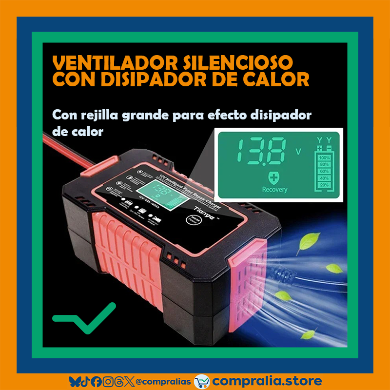 Cargador de Batería para Carro 12V 6A con Pantalla LCD | Reparación por Pulso y Modo Inteligente