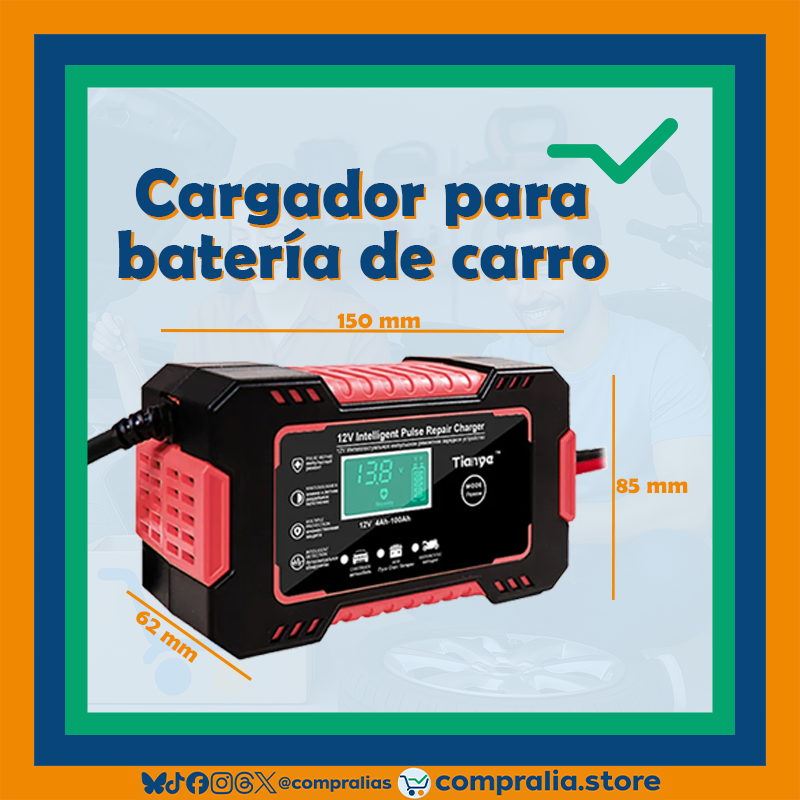Cargador de Batería para Carro 12V 6A con Pantalla LCD | Reparación por Pulso y Modo Inteligente